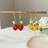 Strawberry Earrings Dangle, Fruit Berry Earrings, Cute Strawberry Earrings, Unique Dangle